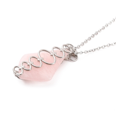 Rose Quartz Pendant Necklaces NJEW-E154-07P-1