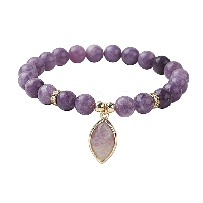 Natural Lepidolite/Purple Mica Stone Stretch Bracelets BJEW-JB10092-04-1