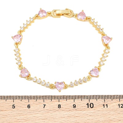 Brass Pave Cubic Zirconia Heart Link Chain Bracelets for Women KK-CBA68DA-10G-02-1