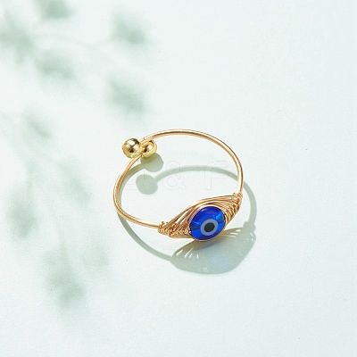 10Pcs 10 Style Resin & Lampwork Evil Eye Beaded Finger Rings RJEW-JR00478-1
