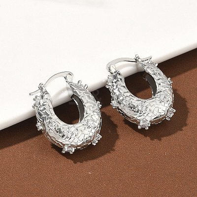 Brass Micro Pave Clear Cubic Zirconia Hoop Earrings LS-EJEW-C181-07P-1