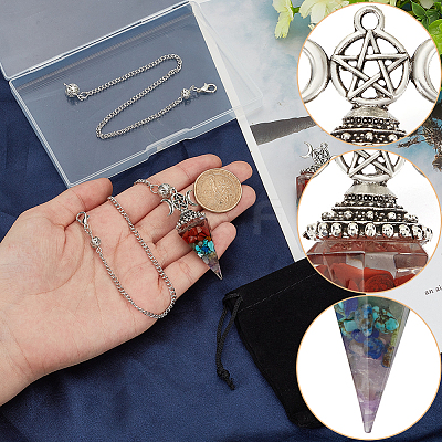 2Pcs Gemstone Chip & Resin Orgonite Dowsing Pendulum Big Pendants AJEW-SC0003-25-1