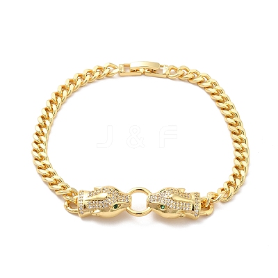 Cubic Zirconia Double Kylin Link Bracelet wth Brass Curb Chains for Men Women KK-H434-08G-1