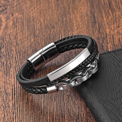 Imitation Leather Triple Layer Multi-strand Bracelets PW-WGE5FDB-02-1