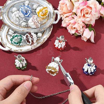 10 Colors Glass Seed Beaded Angel Pendants PALLOY-CJ00089-1