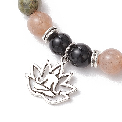 Natural Unakite & Multi-Moonstone Beaded Stretch Bracelets BJEW-JB11951-02-1