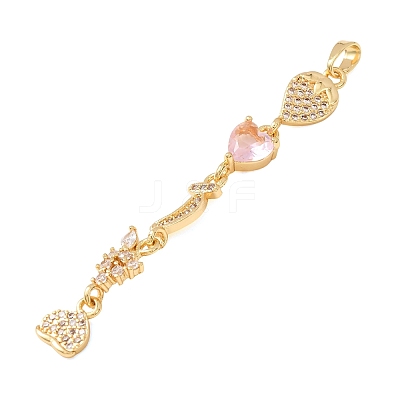 Brass Micro Pave Pink Cubic Zirconia Big Pendants CU-CBA2C2D-17G-1