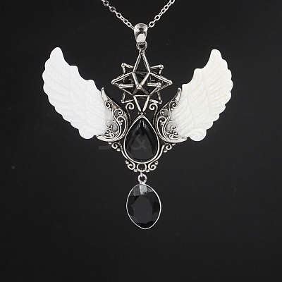 Natural Black Onyx(Dyed & Heated) Angel Wing Big Pendants PW-WG35423-03-1