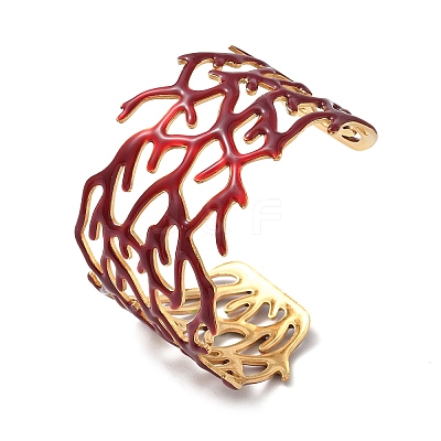 304 Stainless Steel Enamel Cuff Bangles for Women BJEW-F518-03D-G-1