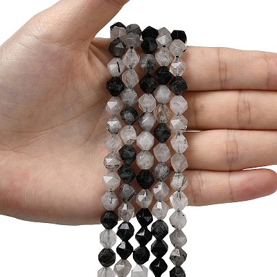 Natural Tourmalinated Quartz/Black Rutilated Quartz Beads Strands G-Z119-A15-02-1