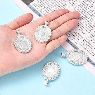 Oval Alloy Rhinestone Pendant Cabochon Settings X-ALRI-T354-01S-1
