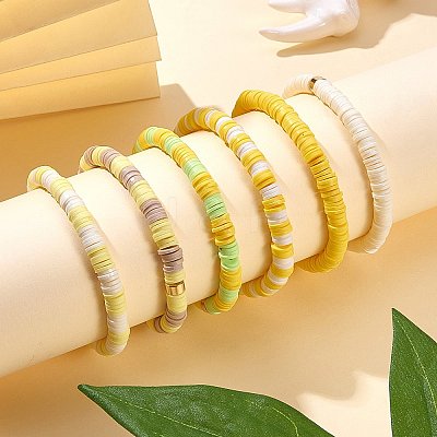 Handmade Polymer Clay Heishi Beads Stretch Bracelets Sets BJEW-JB05902-07-1