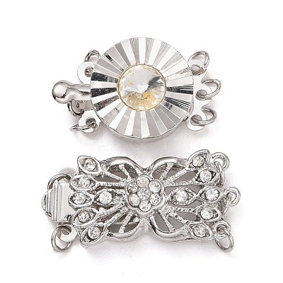 Brass Cubic Zirconia Box Clasps KK-P094-01-RS-1