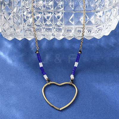 304 Stainless Steel & Blue Glass Beads Pendant Necklaces for Women NJEW-A045-26B-G-1