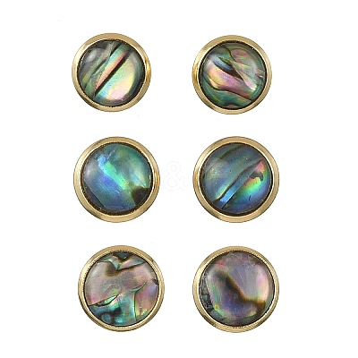 3 Pairs Flat Round Natural Paua Shell Stud Earrings for Women EJEW-JE07126-1