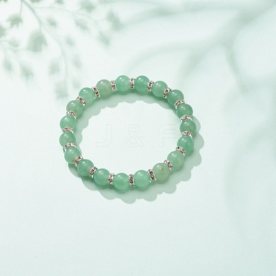 Natural Green Aventurine Beaded Stretch Bracelet BJEW-JB08483-02-1