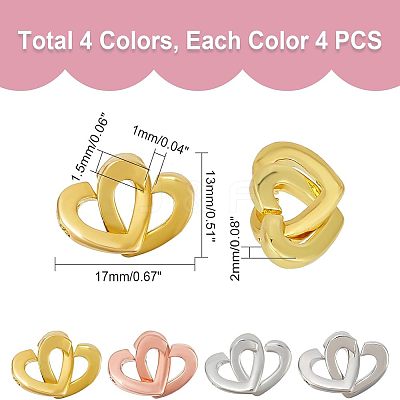 16 Sets 4 Colors Brass Two Loops Heart Interlocking Clasps for DIY Jewelry KK-FH0004-13-1