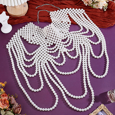 1Pc Imitation Pearl Round Beaded Multi-Layered Shoulder Body Chains for Women AJEW-GA0010-06-1