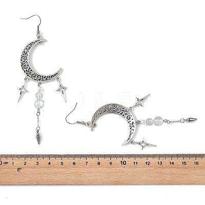 Natural Quartz Crystal & Synthetic Moonstone Beads & Alloy Pendant Chandelier Earrings EJEW-TA00814-1