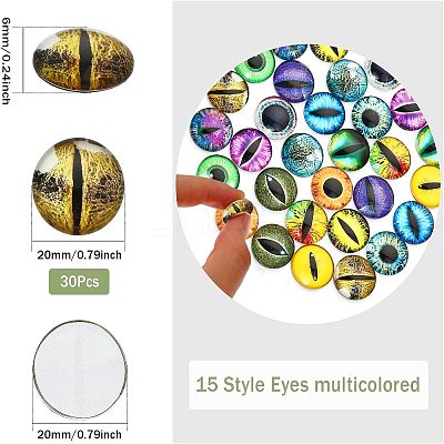 30Pcs 15 Style Luminous Glass Cabochons DIY-CA0004-97-1