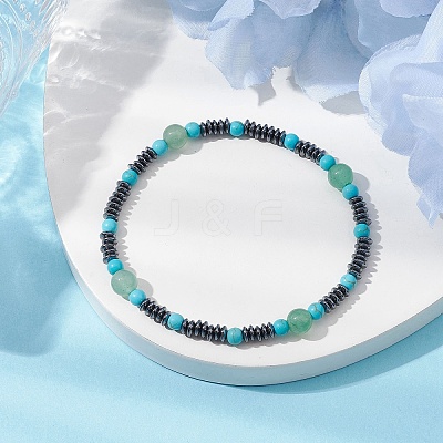 Natural Green Aventurine & Synthetic Turquoise & Non-magnetic Synthetic Hematite Beaded Stretch Bracelets BJEW-JB10827-1