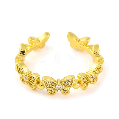 Butterfly Brass Micro Pave Clear Cubic Zirconia Open Cuff Rings for Women RJEW-U003-05G-1
