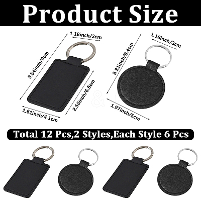 12Pcs 2 Styles Rectangle & Round Imitation Leather Pendant Keychains KEYC-CL0001-59-1