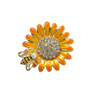 Sunflower & Bee Alloy Enamel Brooches PW-WG45BEB-01-1
