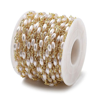 Brass & ABS Plastic Pearl Oval Link Chains CHC-G024-10G-1
