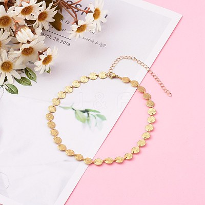 Brass Flat Round Link Chain Necklaces X-NJEW-JN03361-1