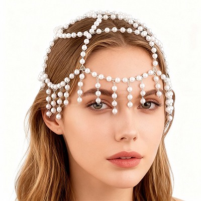 Plastic Pearl Mesh Headbands OHAR-WH20007-07S-1