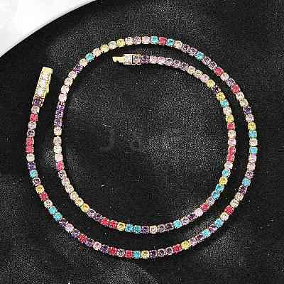 925 Sterling Silver Pave Colorful Cubic Zirconia Tennis Necklaces for Women NJEW-C096-01B-G01-1
