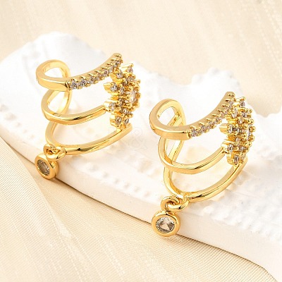 Brass Micro Pave Clear Cubic Zirconia Cuff Earrings EJEW-K309-07G-1