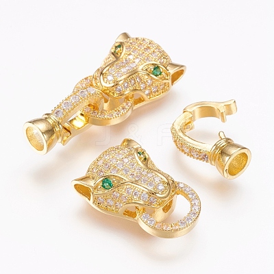 Brass Micro Pave Cubic Zirconia Fold Over Clasps X-ZIRC-L062-K01-G-1