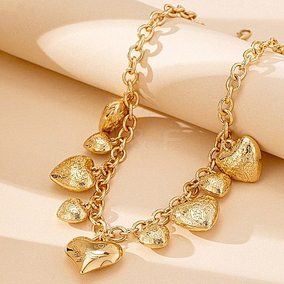 Alloy Flower Textured Heart Bib Necklaces for Women NJEW-S458-01G-1