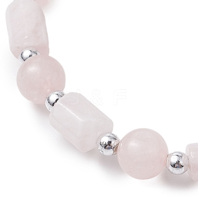 Natural Rose Quartz Round Beaded Stretch Bracelets for Women BJEW-JB11137-03-1