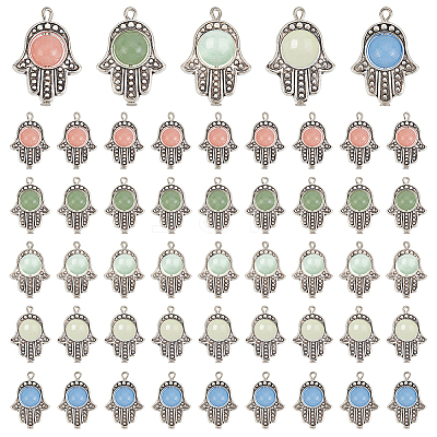 50Pcs 5 Colors Synthetic Luminous Stone Pendants PALLOY-PH0001-97-1