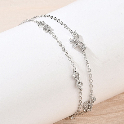 Brass Micro Pave Clear Cubic Zirconia Bowknot Link 2-Strand Bracelets KK-CBA6980-19P-1