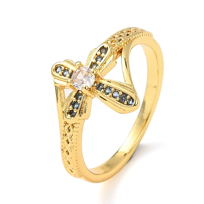 Brass Micro Pave Cubic Zirconia Finger Rings for Women RJEW-K261-11G-1
