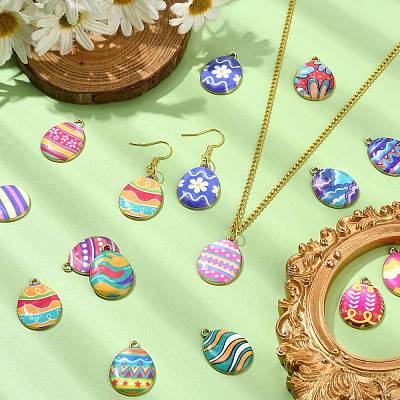 28Pcs 14 Colors Printed Alloy Pendants FIND-CJ0002-88-1