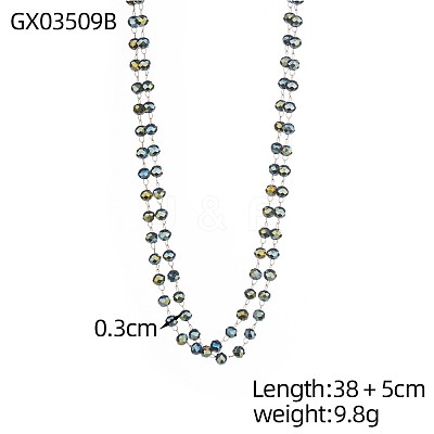 304 Stainless Steel & Glass Rondelle Beads Double Layered Necklaces for Women STAS-OY015-50G-1