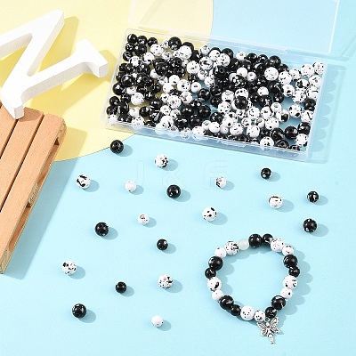 200Pcs 4 Styles Printed Opaque Acrylic Round Beads ACRP-YW0001-19-1