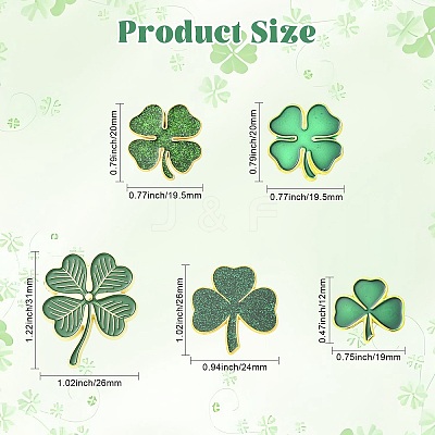 20Pcs 5 Styles Saint Patrick's Day Clover Alloy Enamel Lapel Pin Back Brooches for Backpack Clothes JEWB-CJ0003-65-1