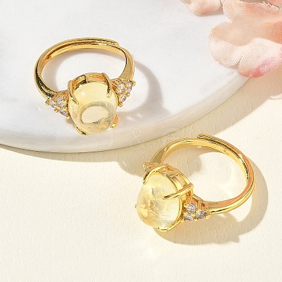 Brass Micro Pave Cubic Zirconia with Synthetic Lemon Quartz Cuff Open Rings RJEW-T035-01G-A-1
