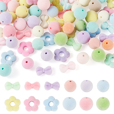 75Pcs 5 Styles Flocking Acrylic Beads OACR-TA0005-01-1
