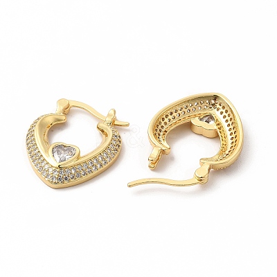 Clear Cubic Zirconia Heart Hoop Earrings with Glass EJEW-A095-04G-1