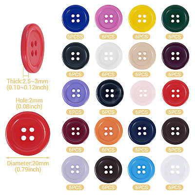 120Pcs 20 Colors 4-Hole Resin Buttons BUTT-TA0001-29B-1