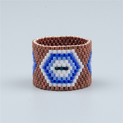 Adjustable Bohemian Style 304 Stainless Steel and Glass Seed Beads Cuff Rings FS-WG09053-04-1