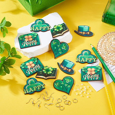 DIY Saint Patrick's Day Wood Dangle Earrings Making Kit DIY-TA0009-17-1