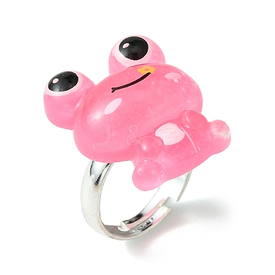 Resin Frog Adjustable Rings for Women RJEW-JR00649-1